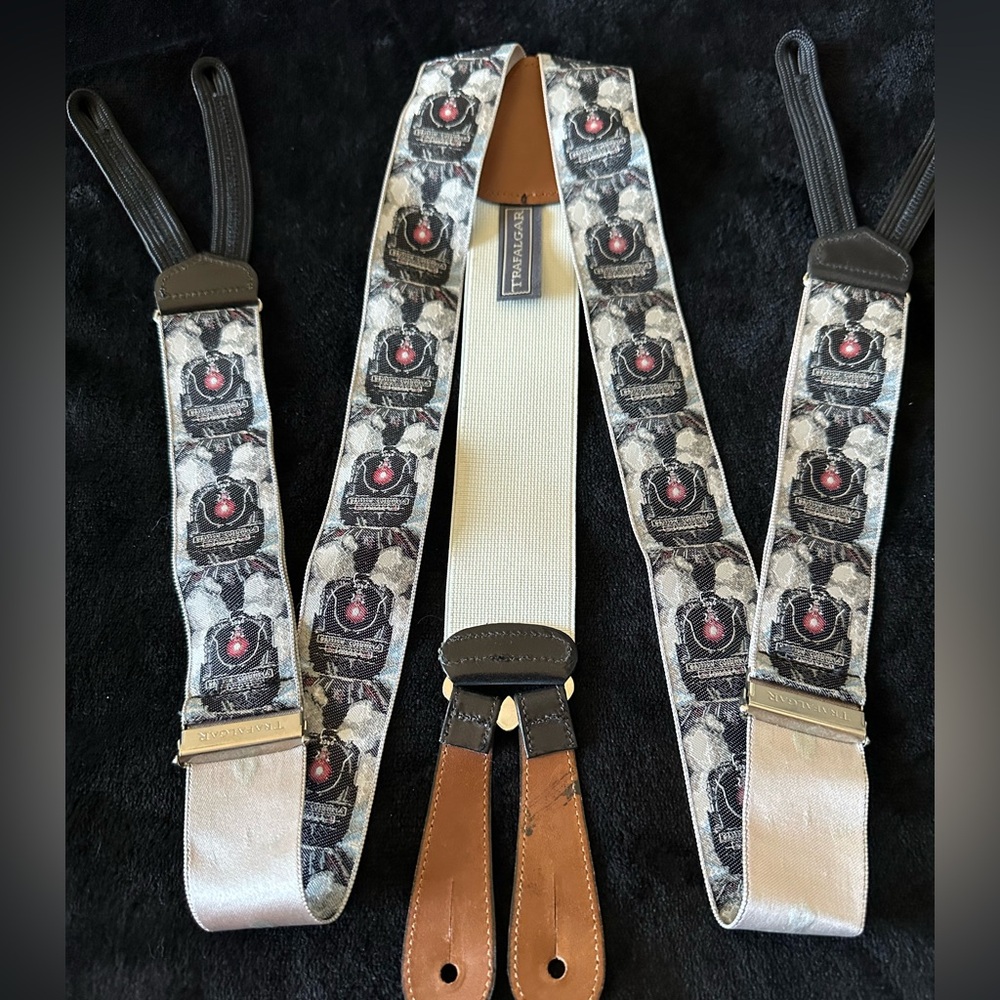 TRAFALGAR LIMITED EDITION FULL STEAM AHEAD/BRACES SILK & LEATHER VGUC
